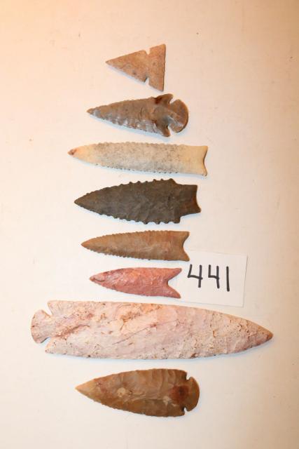 Cahokia Point, Dovetail Points, Dalton Points: Illinois Flint Ridge Cahokia Point – Illinois Dovetail Point – Illinois Dalton Point – 2 Tennessee Serrated Dalton Points – Missouri Dalton – Illinois Flint Ridge Dovetail – Pennsylvania S