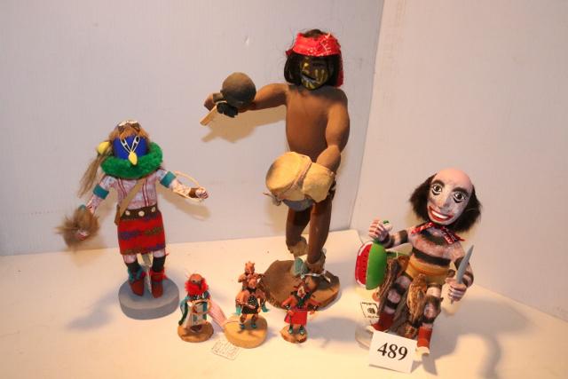 Job Lot of 6 Wooden Indian Figures: Job Lot of 6 Wooden Indian Figures: Koshari Clown, Dancing Apache Doll
