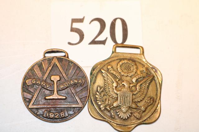2 Watch Fobs: 2 Watch Fobs – America First Emblem of our glorious country & Gary Indiana 1928