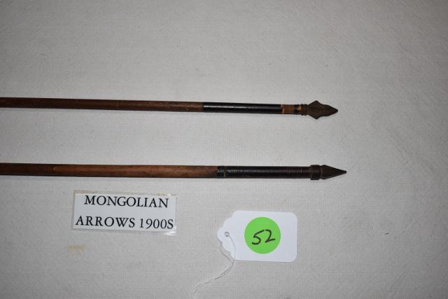 2 Mongolian Arrows: Two Mongolian Arrows 1900’s, 38” long