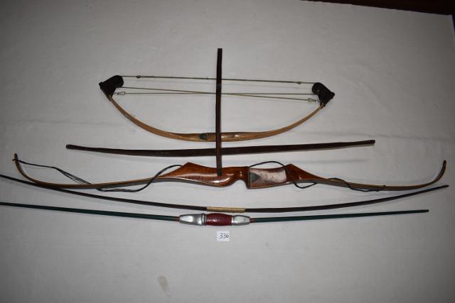 5 Vintage Bows WILL NOT SHIP: 5 Vintage Bows, Black Hawk Outlaw, Wood made Little Crossbow, Ben Pearson Colt 7070, Wood made Long Bow, Metal and fiber glass long bow – will not ship