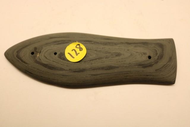 Banded Slate Sandal Sole Gorget: Banded Slate Sandal Sole Gorget, 2 ¼” x 6 ¼” – Ex. Viezten Coll.