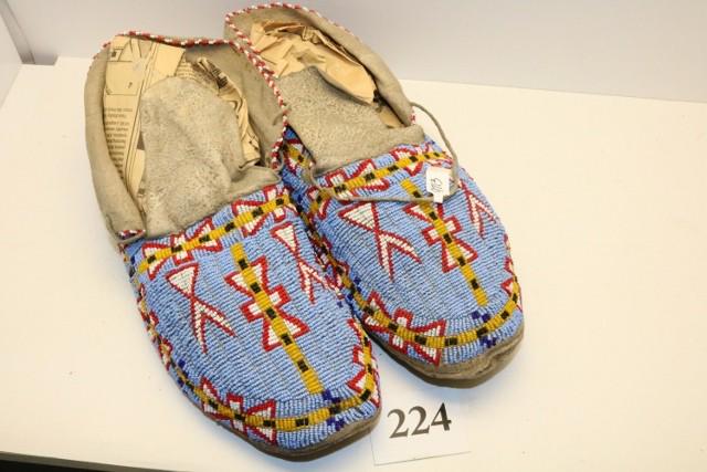 Pair of Sioux Fully Beaded Moccasins: Fine Pair of Sioux Fully Beaded Moccasins, Nice Geometric Designs, late 1800’s circa, 11” long, excellent condition