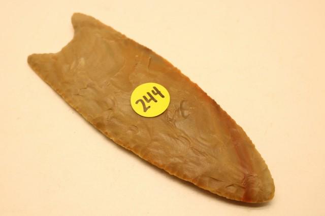 Fluted Clovis point: Fantastic Fluted Clovis point, 2 ¼” x 5 ¾” Kentucky Flint age location and origin unknown (as is)