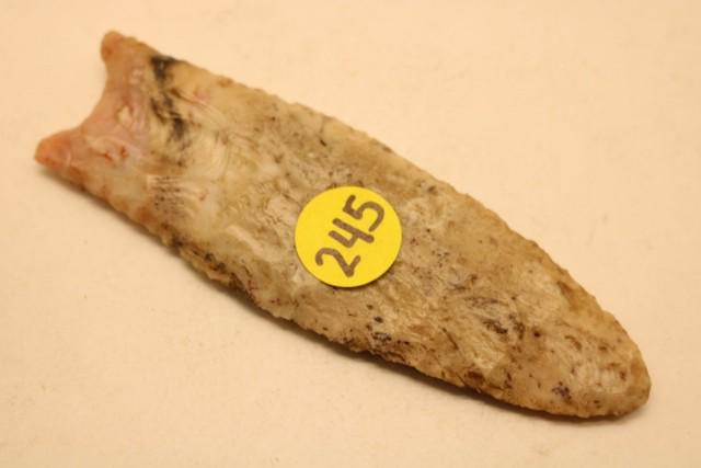 Fluted Clovis Point: 1 5/8” x 4 7/8” Fine Colorful Fluted Clovis Point - age location and origin unknown (as is)