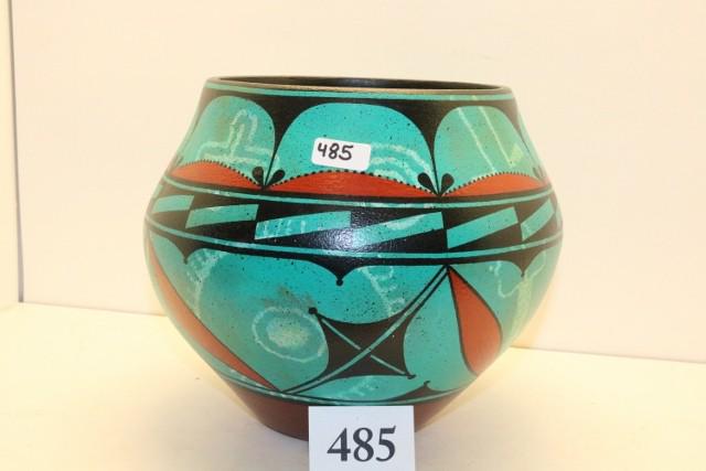 Zia Indian Pueblo Pottery Jar: Zia Indian Pueblo (New Mexico) Pottery Jar – by well listed artist, Ralph Aragon (1944) he was born at San Felipe Pueblo and married Zia nice large example – 7 ½”