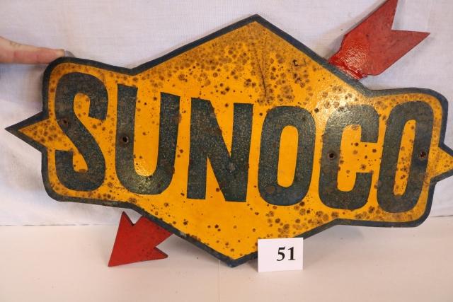 Sunoco Wooden Sign: Sunoco Wooden Sign, Has some discoloration and has repairs on back. 12 ½” Tall x 20 ¼” Wide