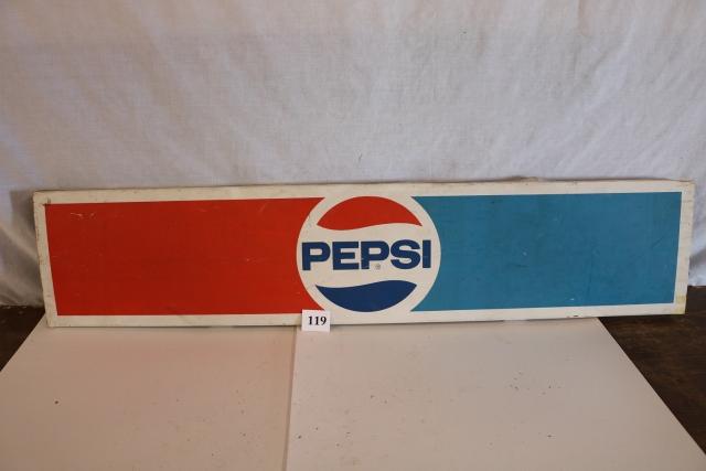 Pepsi Sign in really nice shape - WILL NOT SHIP: Pepsi Sign, Some Rust and Small Dents, 10” Tall x 47 ¼” Long – No Shipping