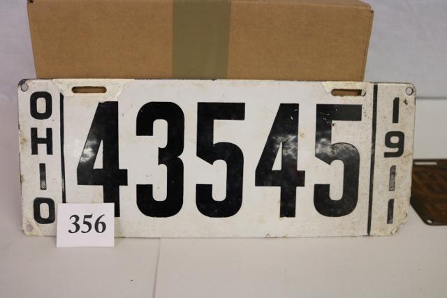 1911 Ohio Porcelain License Plate: 1911 Ohio Porcelain License Plate, In good Condition with a few chips