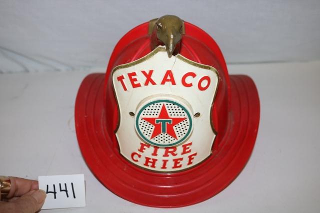 Texaco Fire Chief Plastic Hat: Texaco Fire Chief Plastic Hat, It has a crack in the front, 7 ½” Tall x 14” Long