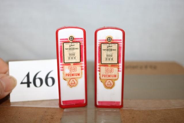 2 Salt Cities Service Shakers: 2 Salt Cities Service Shakers, Both Say Seasons Greetings 1956 John Stevens Oil Company, Both are in great shape and 3” Tall