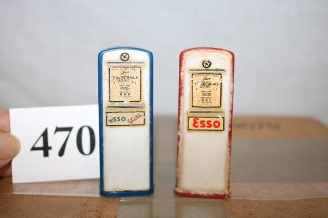 2 Pepper Esso Shakers: 2 Pepper Esso Shakers, Some Wear to the Labels 3” Tall