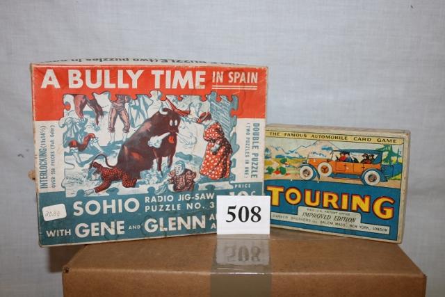 2 Lot Games, Sohio Puzzle: 2 Lot Games, Sohio Puzzle with Contents in it, and The Touring Automobile Card Game, Both have contents in them, and the boxes show some wear but are still in great shape