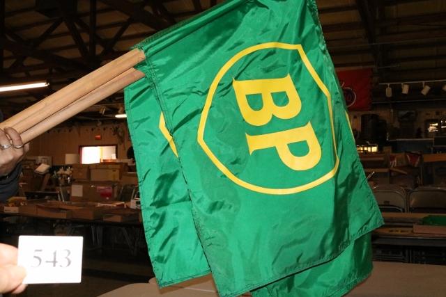 6 BP Flags - WILL NOT SHIP: 6 BP Flags, Wooden Poles, In Good Condition – Will Not Ship