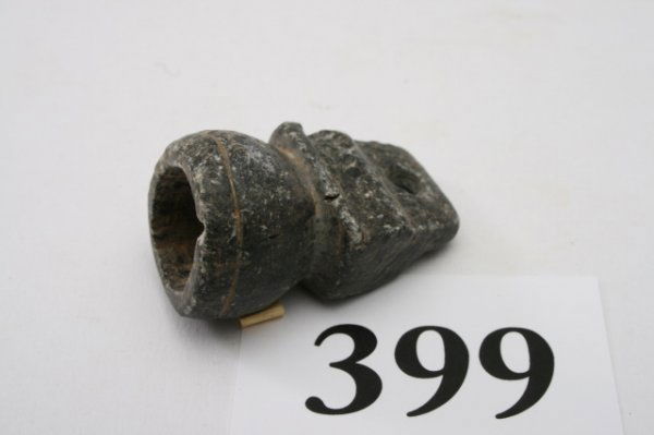 Steatite Micmac Pipe: 1 3/4" Steatite Micmac Pipe Broken Glued Ex. Engstrom Collection