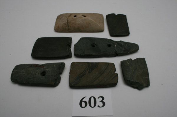 7 Broken Gorgets & Pendants: Seven Broken Gorgets and Pendants Ohio Largest 4 1/8"