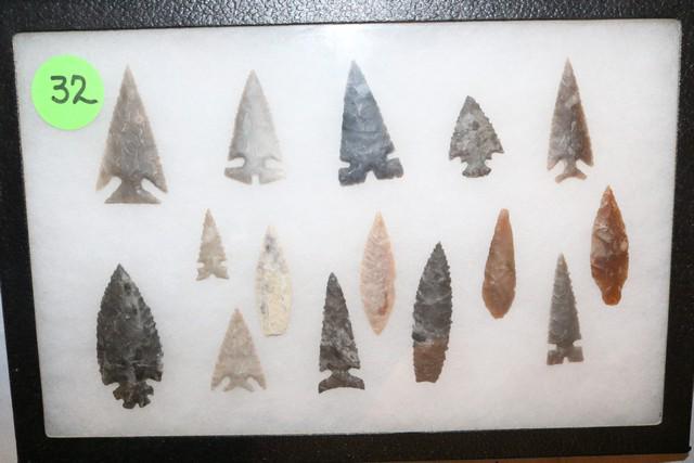 Frame of 15 Eccentric Flint Arrowheads (1 of 1)
