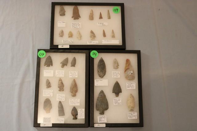 (3) Frames assorted identified arrowheads (1 of 4)