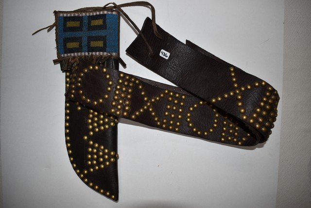 Brass Studded Crow Belt with knife sheath (1 of 1)