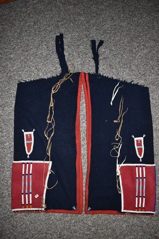 Pair of Crow Beaded & Trade Cloth Leggings (1 of 2)