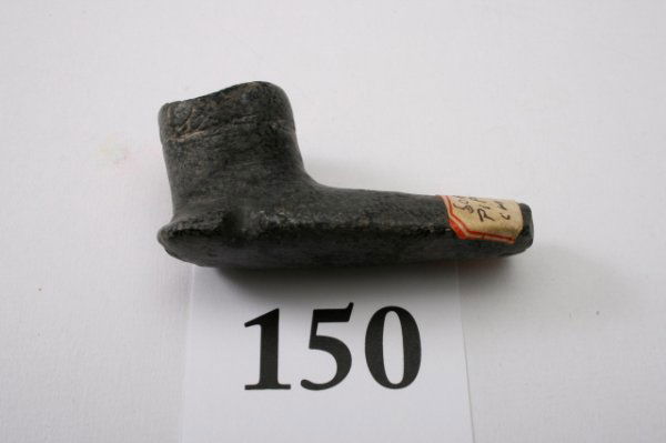 Steatite Elbow Pipe: 2 5/8" Steatite Elbow Pipe S. Carver Mass. Ex. Morris, Engstrom Coll's, small piece broken off and glued