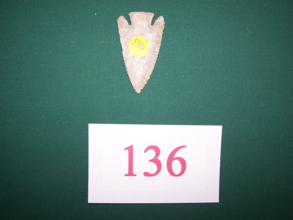 Lost Lake Point, arrowhead: Classic Lost Lake point, made from Fort Payne Chert, 3-1/4" long, ex-Templeman Collection, Kentucky.