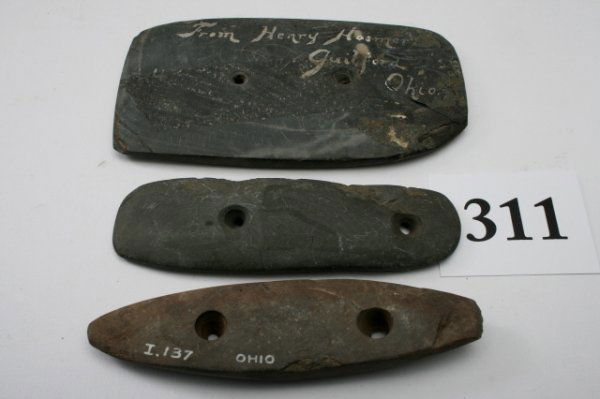 Three Ohio Gorgets: Three Ohio Gorgets largest 4 3/4" (broken & glued)