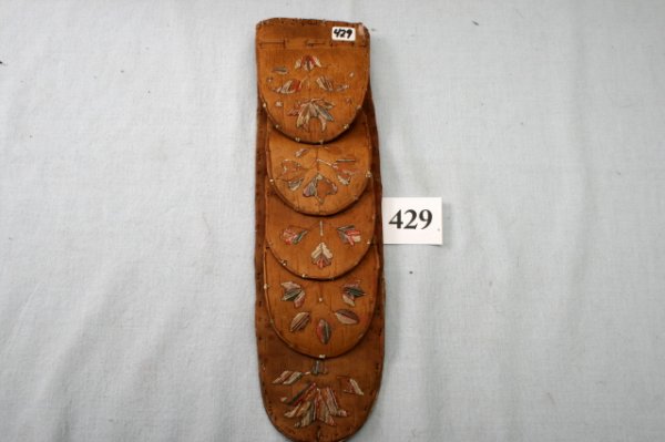 Letter Holder Wall hanging: 13 1/2" Quill Decorated Letter Holder Wall hanging made of Birch Bark, Muhyan 1874