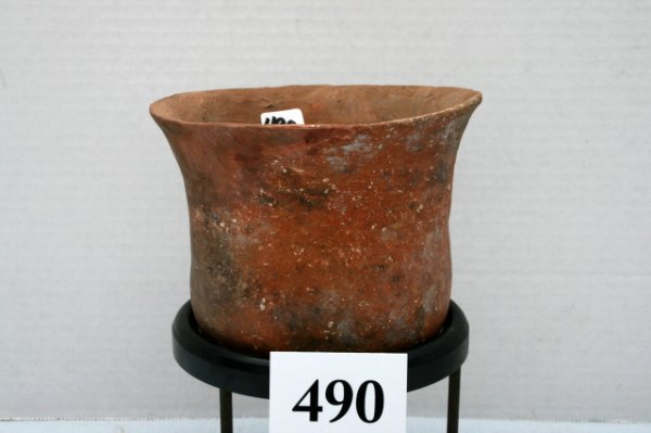 Shell Tempered Urn: 5 3/8" x 4 1/2" Plain Shell Tempered Urn found 1933 by Jim Jones on his farm Bushy Creek near Okolona, Clark Co. Ark. (Restored)