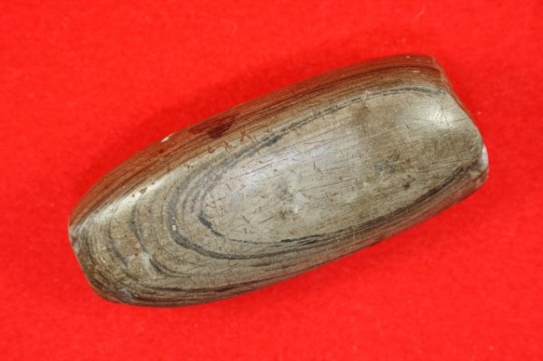 TUBE BANNER: TUBE BANNER, BANDED SLATE, 3", FOUND BY HERBERT Q. PUGH IN WILLIAMSPORT, WARREN CO., IN.