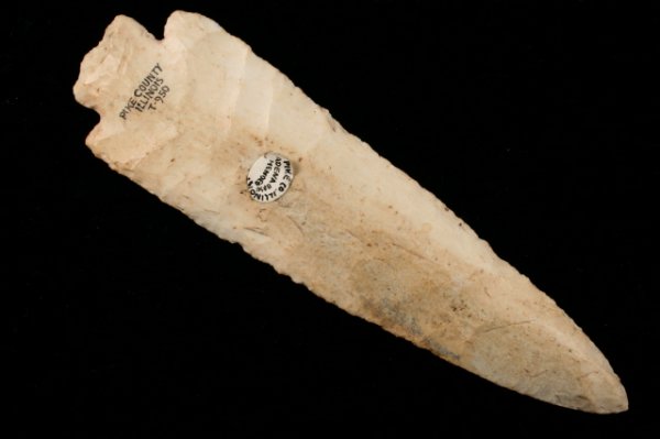 STEMMED KNIFE: STEMMED KNIFE, FLINT, 6", PIKE CO., IL., BROKEN & GLUED