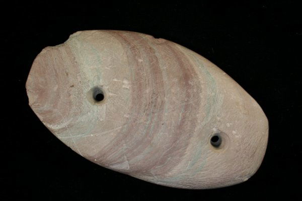 ELLIPICTAL GORGET: ELLIPICTAL GORGET, RED BANDED SLATE, 4", ONTARIO, CANADA, EX-WHALEY, EX-HOVAN