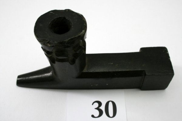 5 3/8" Steatite Historic Pipe: 5 3/8" Steatite Historic Pipe – chip on bowl – missing pewter inlay - late 1700's Kentucky