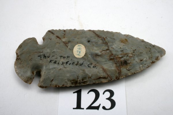 Dovetail Point: 4 7/8" Flint Ridge Notch Base Dovetail Point – Fairfield Co. Ohio – Ex. Thurston Collection