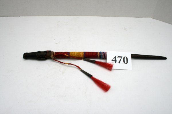 Beaded Crow Pipe Tamper: 12" Beaded Crow Pipe Tamper with carved Horse Head Effigy (1890's)