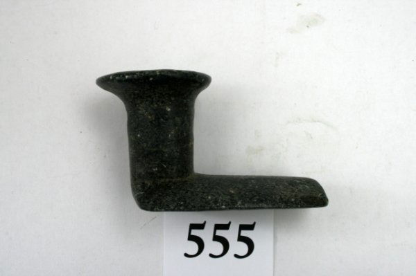 4 1/4" Steatite Platform Pipe: 4 1/4" Steatite Platform Pipe – broken and salvaged by Indian
