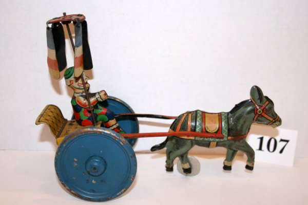 Gama Mule & Clown Cart: Gama Mule & Clown Cart – 1930's – wind up working - Fine