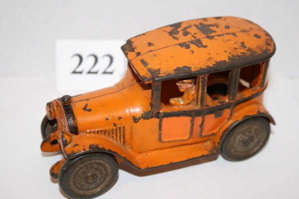 Hubley Taxi: Hubley Taxi with cast in driver - 5 3/4" missing spare – g to vg