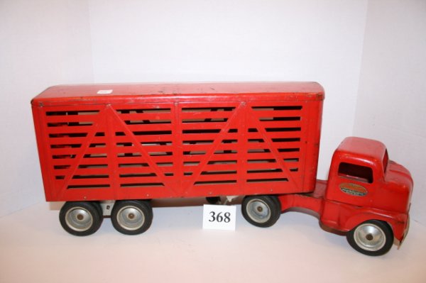 Red Tonka Cattle Truck: Red Tonka Cattle Truck – 20 1/2" – some playwear – late 1950's – early 1960's