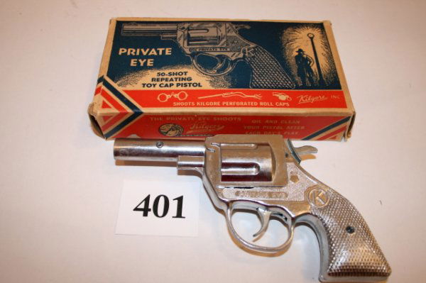 Kilgore "Private Eye" Cap Gun: Kilgore "Private Eye" Cap Gun – Circle K with box – badge in box