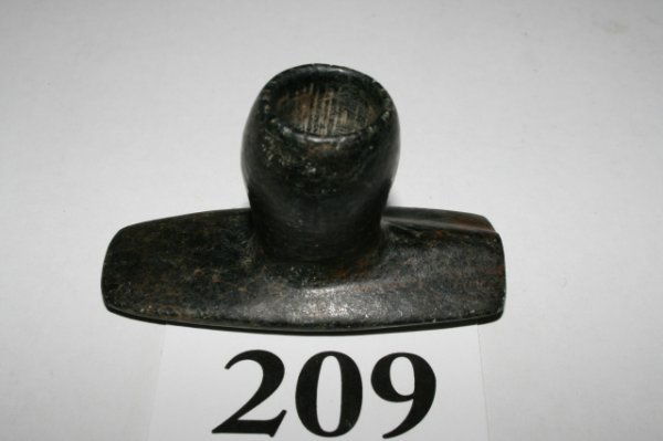 2 5/8" Steatite Intrusive Mound Platform Pipe: 2 5/8" Steatite Intrusive Mound Platform Pipe engraved at mouthpiece, tallied on rim of bowl Wash. Co. Ohio – fine