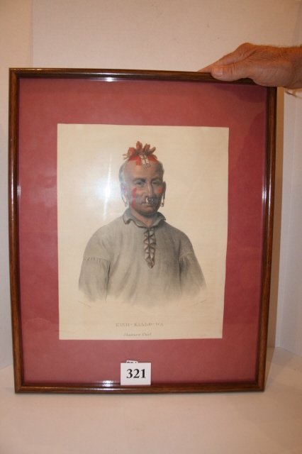 21" x 17" Wood Frame: 21" x 17" Wood Frame with Lithograph of KISH-KALLO-WA Shawnee Chief by Lehman and Duvall, Philla. (nice)