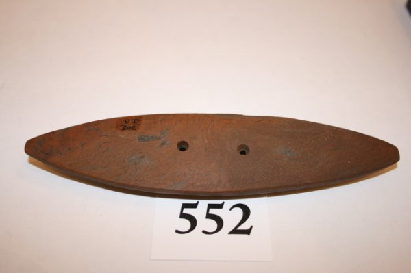 7" Bi Pointed Slate Gorget: 7" Bi Pointed Slate Gorget found in Shallow Creek covered with heavy mineralization, Lewis County, Kentucky – Nice!