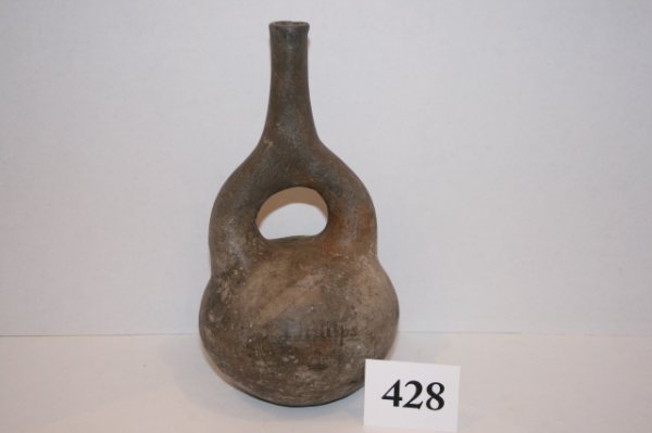 8 1/2" Mississippian Stirrup Water Bottle: 8 1/2" Mississippian Stirrup Water Bottle – slight restoration to top of neck – Ark. Ex. Old Phillips Collection