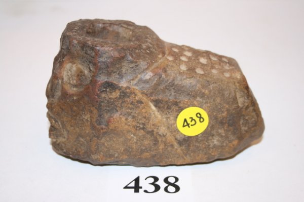 5 1/4" Large Stone Pipe: 5 1/4" Large Stone Pipe with Human Face on Front Punctated top, marked "Huron