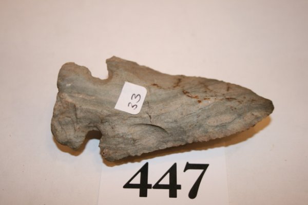 3 1/2" Archaic E Notch Bevel Point: 3 1/2" Archaic E Notch Bevel Point – Indiana Green, Elmore Ohio (Gary Johannsen Collection)