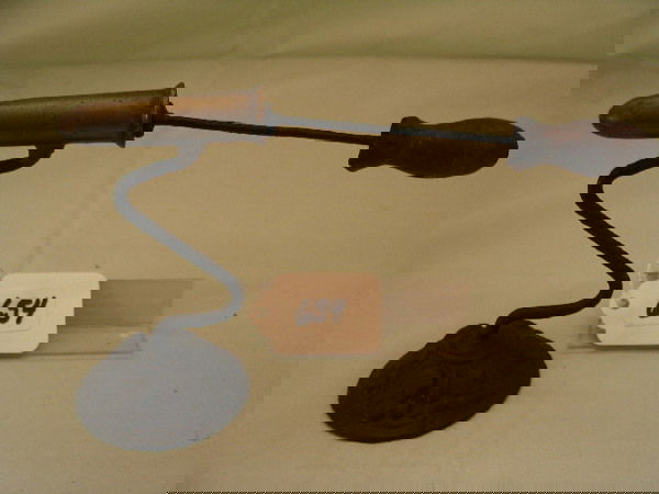 Goffering Iron: Goffering Iron 2 1/4" Barrel, original Heater, Handle scorched, ornate base 2 1/8"