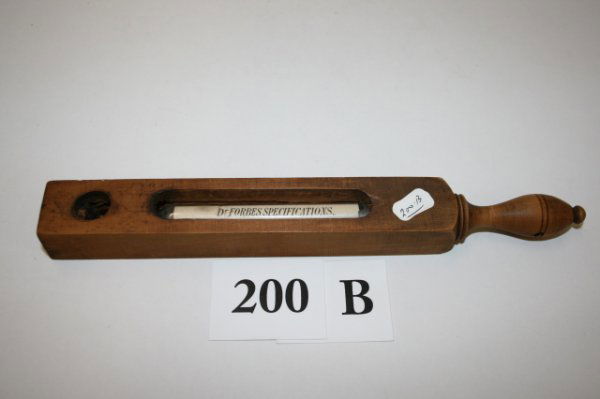 wood cased Dr. Forbes bath thermometer: Unusual wood cased Dr. Forbes bath thermometer