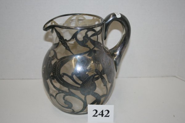 Silver overlay pitcher: Silver overlay pitcher with ground pontil