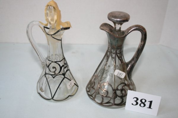 Two silver overlay cruets: Two silver overlay cruets